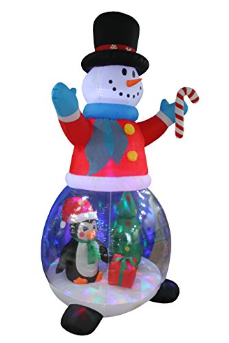 8 Ft Christmas Inflatable Snowman Globe with Penguin & Gift Box - Outdoor Holiday Decor