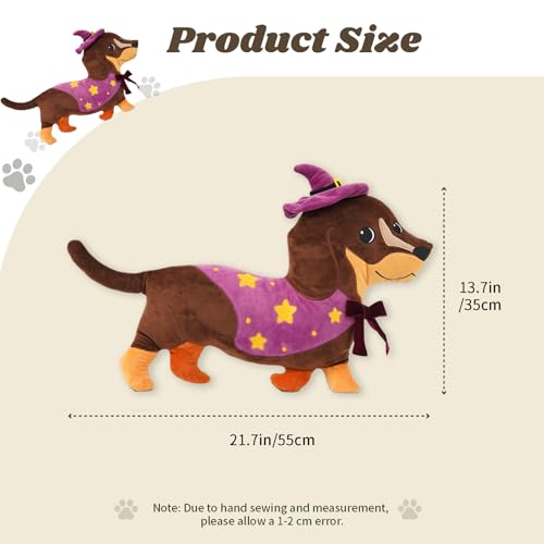 Halloween Dachshund Pillow - Dachshund Halloween Decor with Wizard Hat - 13.8 x 12.2 Inches - Halloween Dachshund Variation