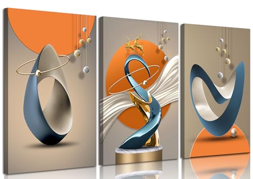 Yellow Gold 3-Piece Modern Abstract Canvas Wall Art Set - 12x16in