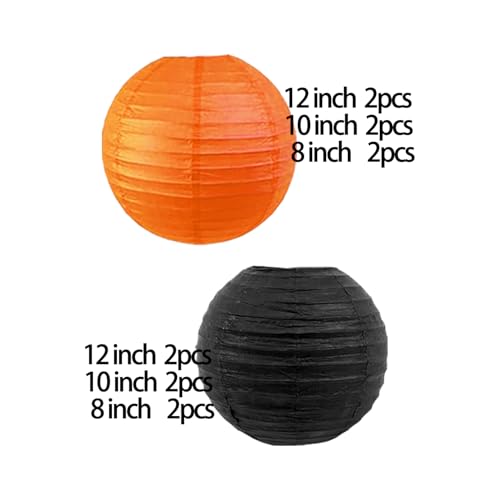 Black and Orange Paper Lanterns Set of 12 Halloween Hanging Decorations