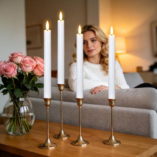 Wondise 2 Pack Flameless Taper Candles with Remote Timer - White