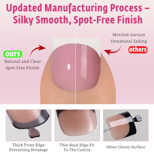 Press On Toe Nail Tips Square Black French in Nude Base - 150Pcs