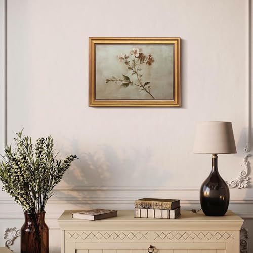 Floral Framed Wall Art - Rustic Wildflower Botanical Poster Print, 11x9 Inches, Gold Frame