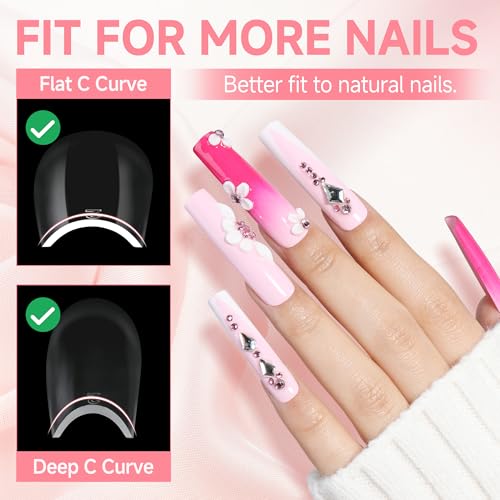 Long Square Gel Nail Tips XXL - Pre-Shaped, Half Matte, Long-lasting Extensions