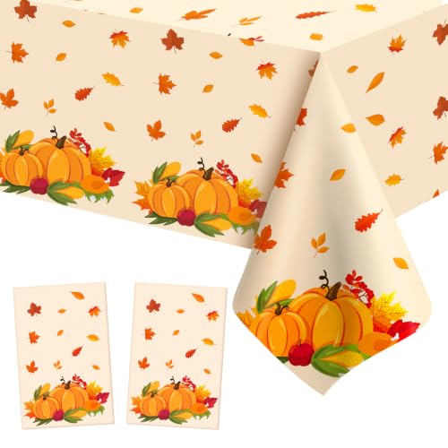 Gold Fall Thanksgiving Tablecloth 2PCS - Disposable Plastic Autumn Harvest