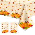 Gold Fall Thanksgiving Tablecloth 2PCS - Disposable Plastic Autumn Harvest