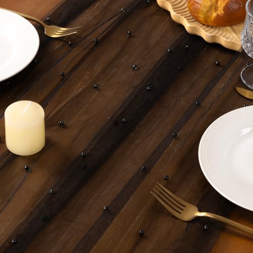 Black Pearl Table Runner 10FT Fall Tulle Gauze Boho Decor with Variation Black / 1 Pack