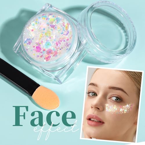 Body Glitter Gel with 9 Shapes for Face & Body - Festive Makeup Sparkle