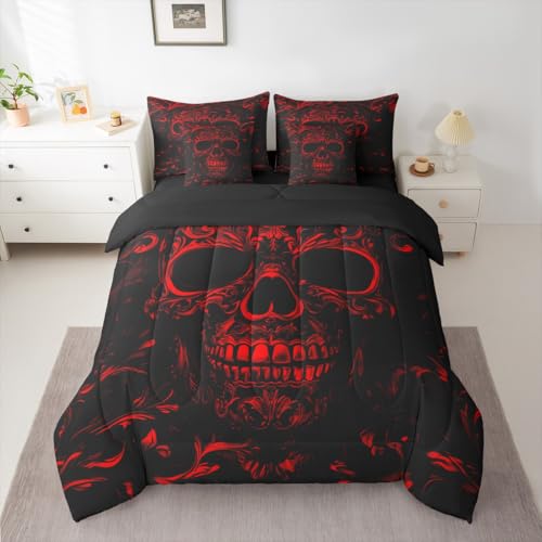 Red Black Gothic Queen Comforter Set with Sheets - 7 Piece Bedding