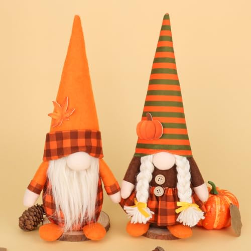 Fall Gnome Decorations Set - Plush Felt Autumn Table Decor with Maple Leaves & Pumpkins