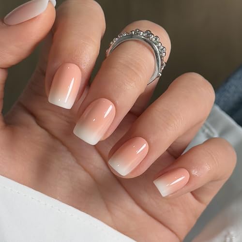Square Gradient White Ombre Press On Nails - Short Soft Gel Fake Tips - CurvLife