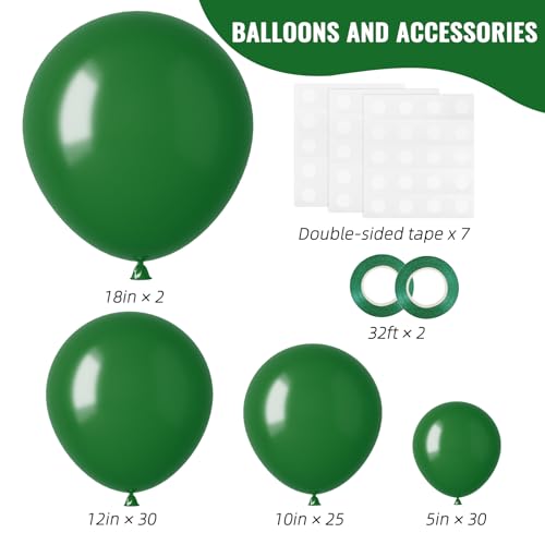 Dark Green Balloons Kit - 87pcs Latex Balloons for Party Decorations, 4 Sizes
