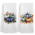 Fall Pumpkin Kitchen Towels & Dishcloths Set - Blue Pumpkin Variation, 16x24 Inches