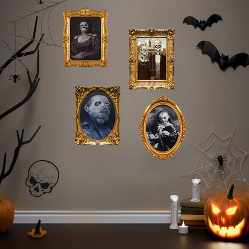 Halloween Indoor Decor 16 Pieces 3D Face-Changing Portraits Haunted Scary Pictures