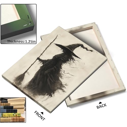 Halloween Witch Wall Art Canvas - Forest Witchy Decor for Bedroom & Party - 11x14 Inch - Variation of Witch-02