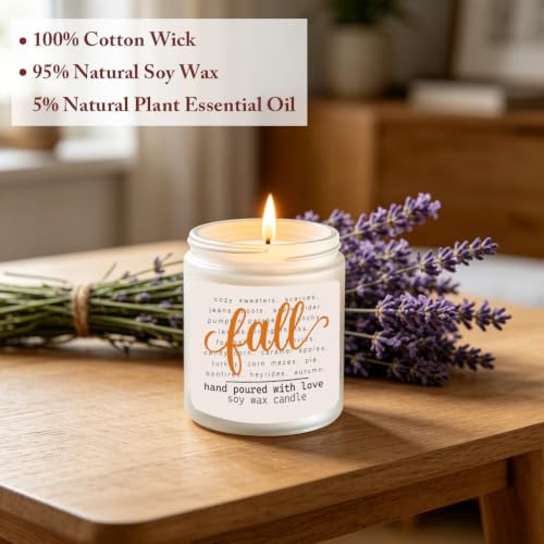 Fall Lavender Scented Candle - Autumn Home Decor Gift, 7oz, 30+ Hours Burn Time - Variation: Fall