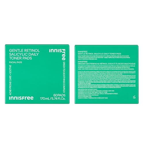 innisfree Daily Gentle Retinol Salicylic Toner Pads, Korean Sheet Mask Pads for Acne-Prone Skin Care