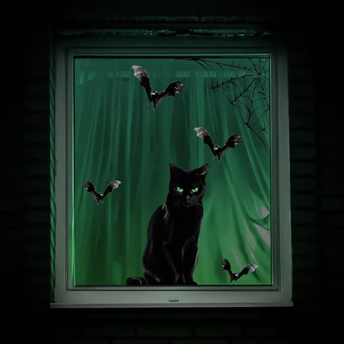 Large Black Cat Halloween Window Clings - 6 Sheets Indoor Decor