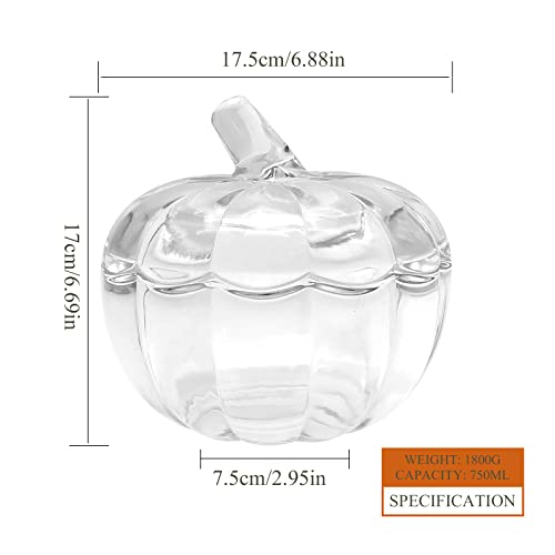 Glass Pumpkin Candy Jar with Lid - Halloween Decor, 750ml Food Storage Container