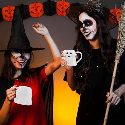 White Halloween Ghost Coffee Mug - 14 oz Ceramic Ghost Face Cup for Kids & Adults