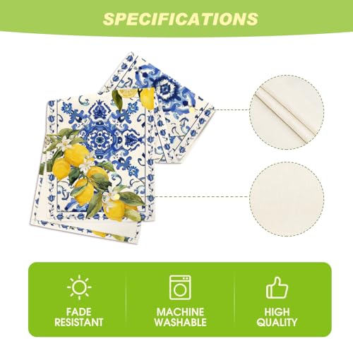 Blue Lemon Porcelain Summer Table Runner 13x72 Inch for Kitchen & Dining Decor