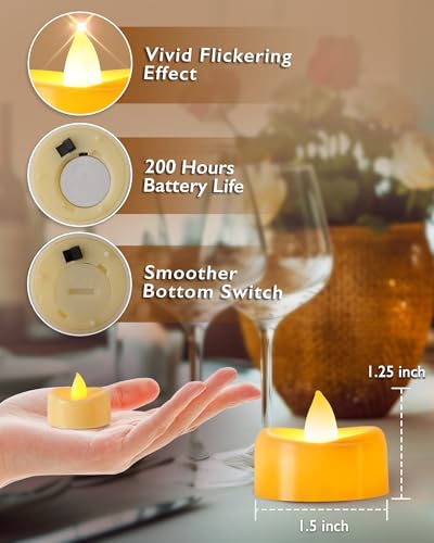 LED Tea Lights Battery Operated 200+ Hour Flickering Votive Candles Warm Yellow Ivory Base 100 Pack