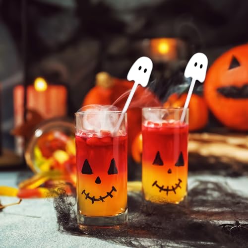Halloween Ghost Cocktail Swizzle Sticks - 30 Pcs Spooky Drink Stirrers - Ghost Design