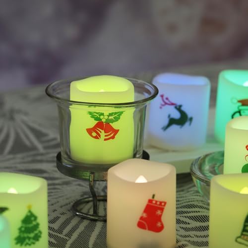 Color Changing Flameless Votive Candles Set - 12 Pack Christmas Decor - Battery Operated