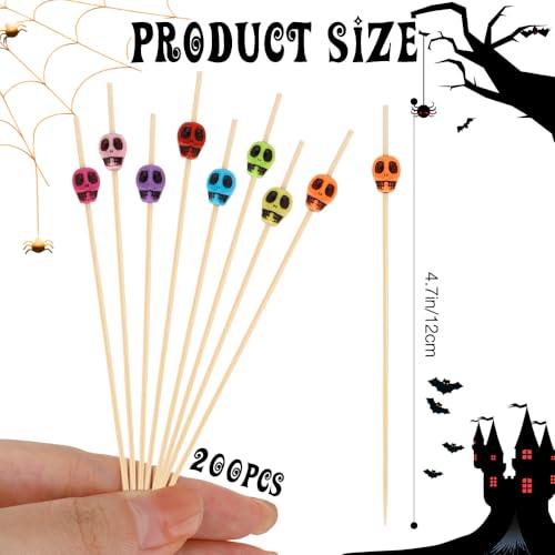200 PCS Skull Toothpick Cocktail Picks for Drinks & Party Decor - Halloween Food Accessories
