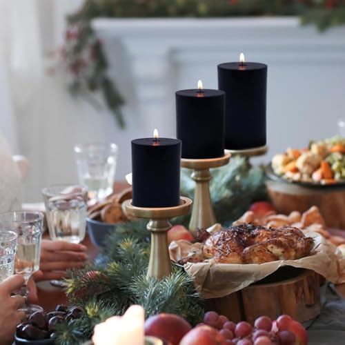Black Unscented 2x3 Inch Pillar Candles - Dripless & Long Burning, Set of 4