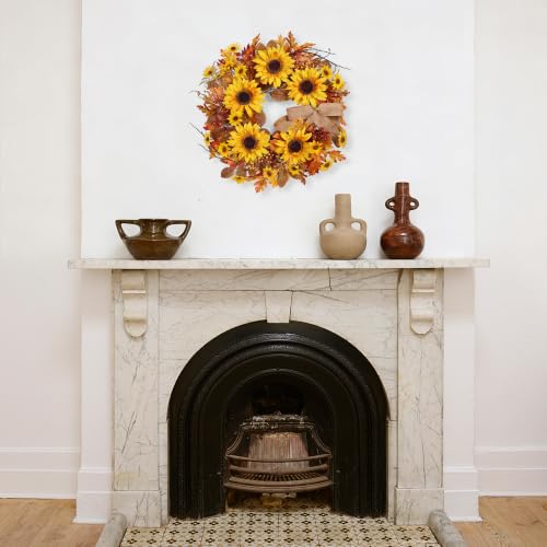 Sunflower Fall Wreath for Front Door - 24 Inch with Red Variation