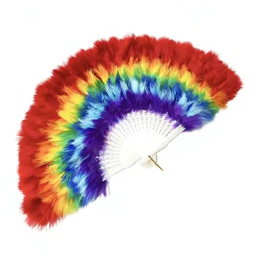 Rainbow Folding Hand Feather Fan for Pride Parade Party Festival