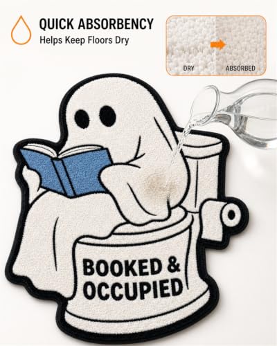 White Ghost Halloween Bath Mat - 2'2" x 1'9" Non Slip Toilet Rug, Cute Ghost Bathroom Decor