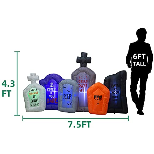7.5 Foot Inflatable Halloween Tombstones with LED Lights - Pathway Scene Decor