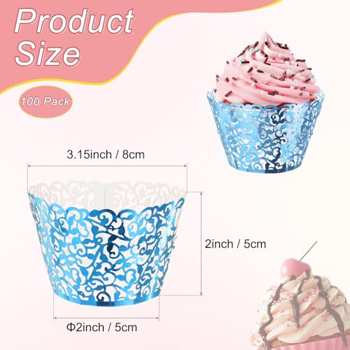 Reflective Blue Cupcake Wrappers 100-Pack Vine Decoration for Weddings & Parties