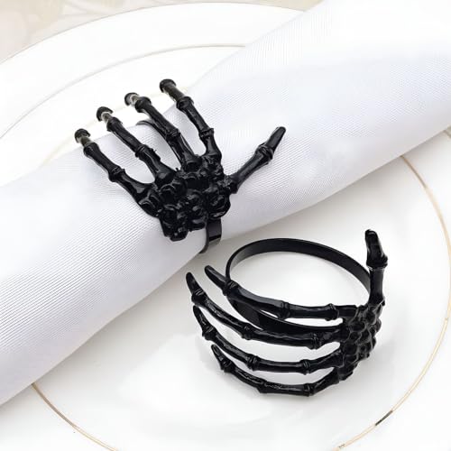 Gothic Skeleton Hand Napkin Rings Set - Halloween Table Decor, 6 Pack