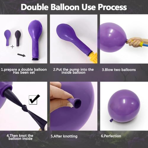 Black Purple Green Balloon Arch Kit for Halloween and Parties - Double Stuffed Latex Balloons