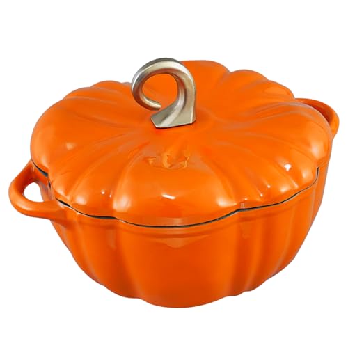 Orange Pumpkin Dutch Oven Pot 3.8 Qt Enameled Cast Iron Halloween Decor