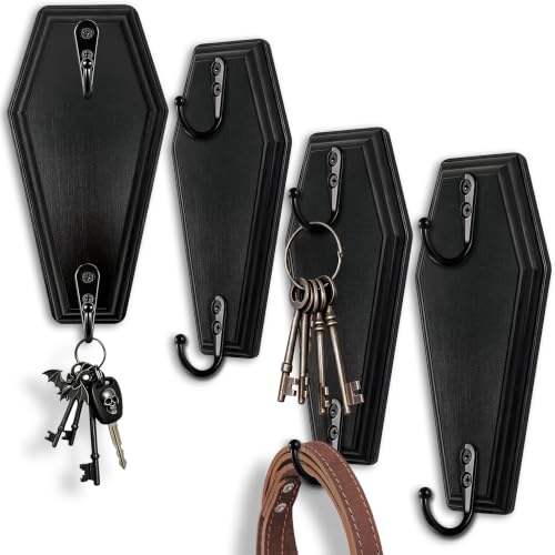 Gothic Coffin Wall Decor with 8 Hooks - Rustic Black Key Holder Set