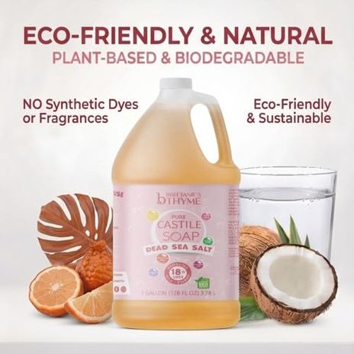 Brittanie's Pure Organic Castile Liquid Olive Oil Soap Refill, Dead Sea Salt, 1 Gallon | Face, Body Wash, Dishes, Pets & Laundry | Vegan & Gluten Free Non-GMO