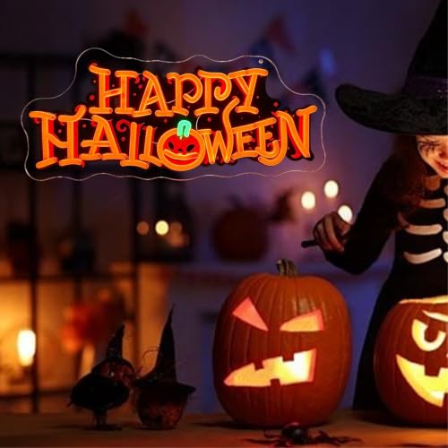 Happy Halloween Neon Sign UV Pumpkin LED Light - 16.9 x 7.3 inches - Variation 3