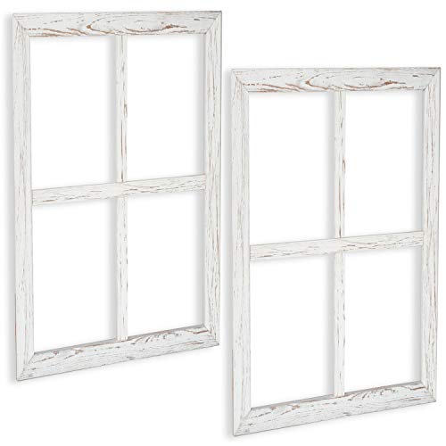 Rustic White Window Frame Wall Decor - 18x22 Inch 2 Pack, Weathered White