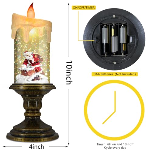 Santa Flameless LED Candle with Snow Globe and Flickering Light - Christmas Decoration