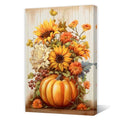 Fall Pumpkin Sunflower Canvas Wall Art - 12 x 18 Inches Thanksgiving Decor V2