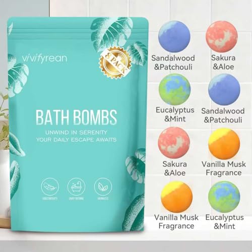 Bath Bombs for Women Gift Set, 8 Organic Bath Bombs Valentines Day, Birthday Gifts for Women, Girls, Adults, Relaxation Home SPA Bubble Bath, Self Care for Wife, Mother, Girlfriend