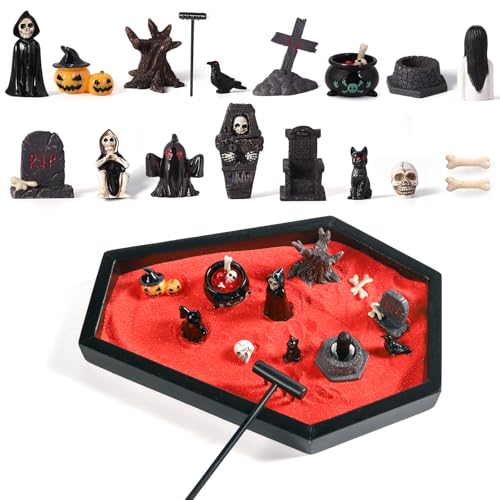 Coffin Zen Garden Kit for Desk Goth Halloween Decor Miniature Witchy Figurines
