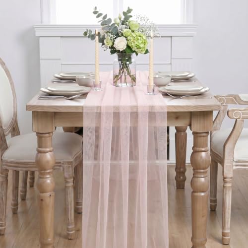 Blushing Pink Gauze Table Runner 28x120 Inch - Seasonal Home & Dining Decor