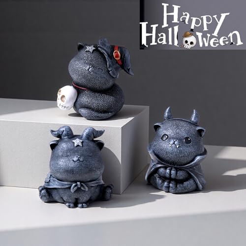 Satanic Black Cat Statue Gothic Halloween Decor - Style B
