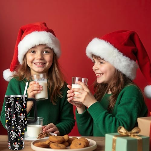 40oz Stainless Steel Christmas Tumbler with Handle and Straw - Holiday Drink Cup with Lid