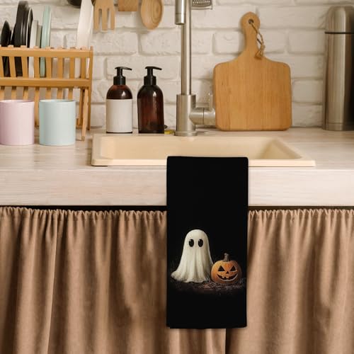 Halloween Ghost Kitchen Towels - Vintage Fall Ghost Hand Towels for Bathroom & Kitchen, 16x24 Inch, Ghost Pumpkin Variation